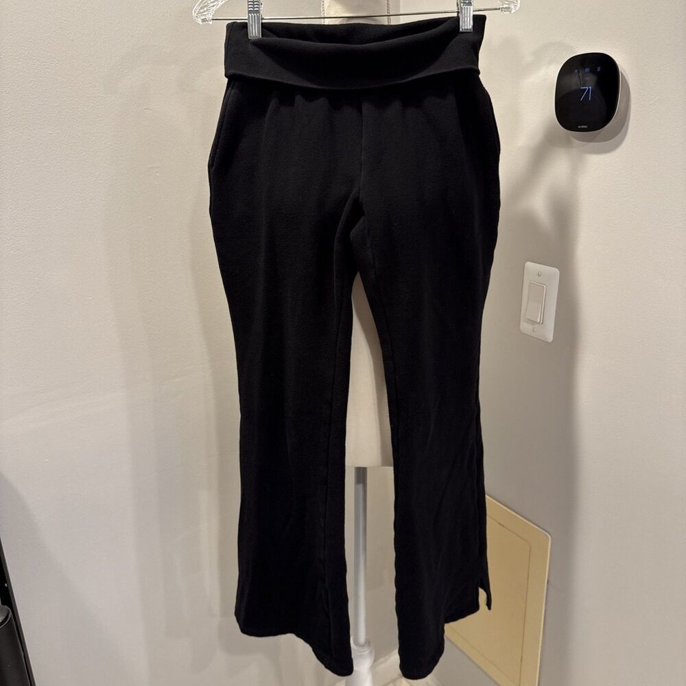 Victorias Secret PINK FOLDOVER SWEATPANTS Flared Black Sweats SMALL Pocket